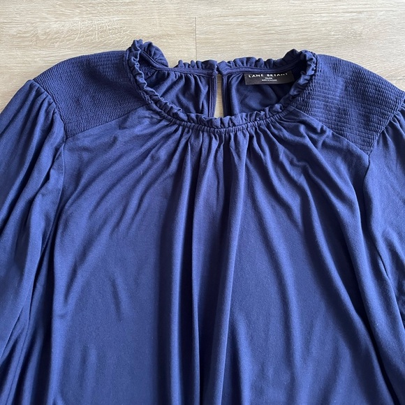 Lane Bryant Swing Crew-Neck Smocked-Shoulder Long Sleeve Top Plus SZ 26/28 Blue - Picture 4 of 9